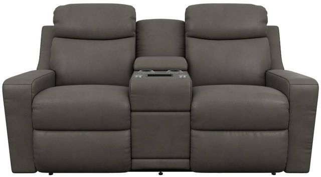 La-Z-Boy® Emmons Pewter Leather Manual Reclining Loveseat with Console-1