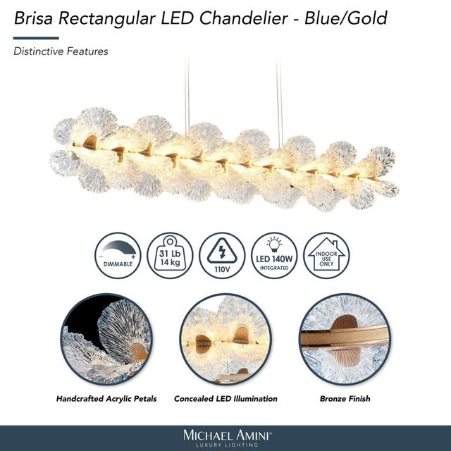 Michael Amini® Brisa Blue/Gold Rectangular LED Chandelier-3