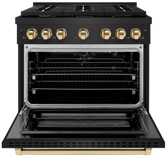 ZLINE Autograph Edition 36" Black Stainless Steel Pro Style Gas Range with 6 Burner Cooktop-1