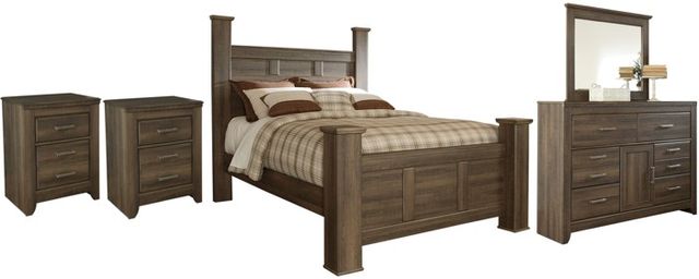 Signature Design by Ashley® Juararo 5-Piece Dark Brown King Poster Bed Set-0