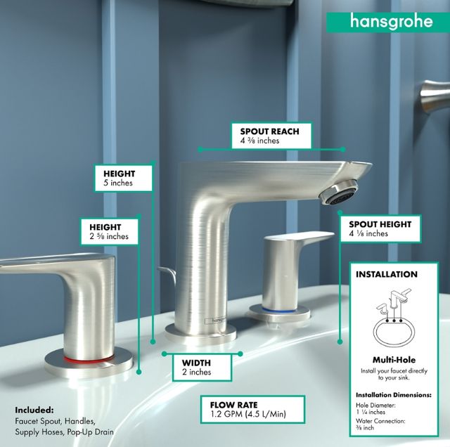 Hansgrohe Talis E Brushed Nickel 1.2 GPM Widespread Faucet with Pop-Up Drain-3