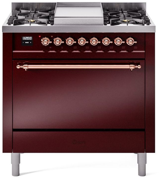 Ilve® Nostalgie II Series 36" Burgundy Pro Style Dual Fuel Range-0