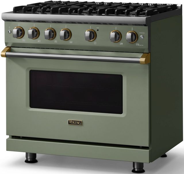 Viking® 5 Series 36" Eucalyptus Pro Style Gas (NG) Range with Brushed Brass Trim-2
