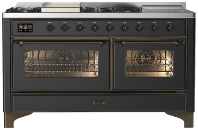 Ilve® Majestic III 60" Graphite Matte Pro Style Dual Fuel Natural Gas Range with French Top and Burnished Trim-0