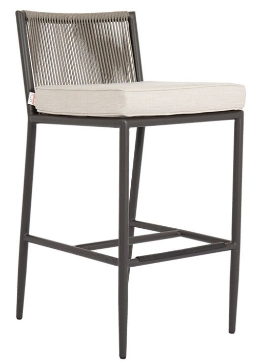 Sunset West Pietra Stone Gray Aluminum/Olefin Rope Outdoor Bar Stool with Echo Ash Cushion-0