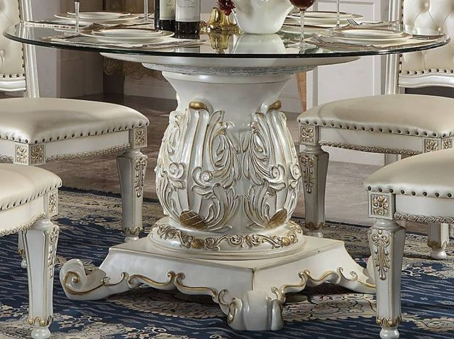 ACME Furniture Vendome Glass Top Dining Table with Antique Pearl Base-0