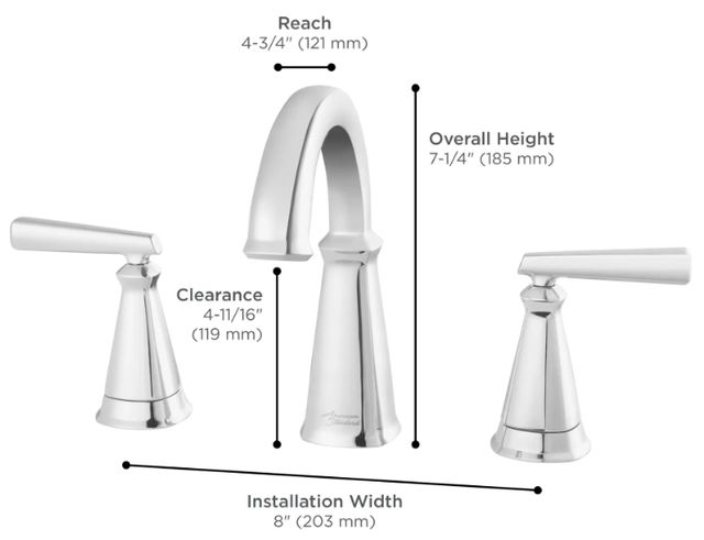 American Standard Edgemere® Brushed Nickel 8" Widespread 2-Handle Bathroom Faucet with Lever Handles-1