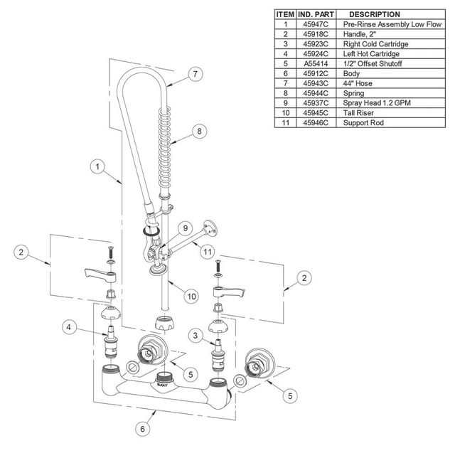 Elkay Chrome 8" Centerset Wall Mount Faucet 44" Flexible Hose with 1.2 GPM Spray Head and 2" Lever Handles-1