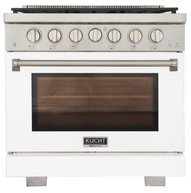 Kucht Professional KFX Series 36" Stainless Steel Pro Style Natural Gas Range with White Door and True Simmer Burners-0