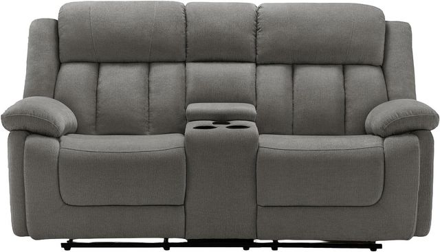 Monarch Specialties Inc. Light Grey 63" Upholstered Power 2-Seater Reclining Loveseat with Console-0