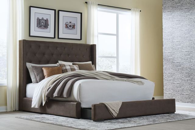 Signature Design by Ashley® Lavernty Coffee King Upholstered Panel Storage Bed-1