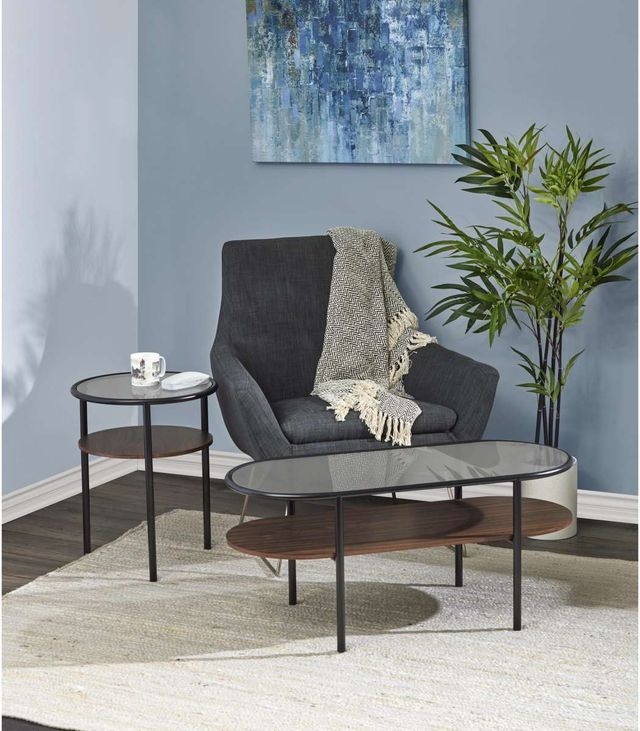 Adesso® Gavin Smoke Glass Top Accent Table with Walnut Shelve and Metal Black Legs-3