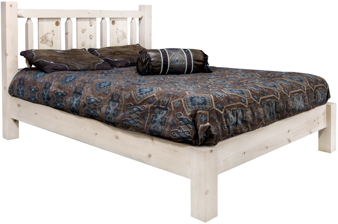 Montana Woodworks® Homestead Ready to Finish California King Platform Bed with Laser Engraved Wolf Design