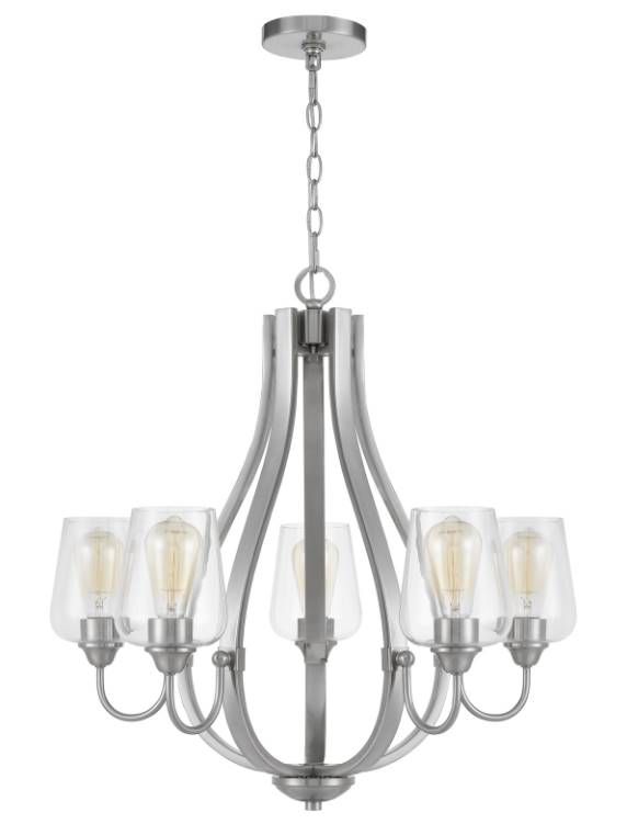 Cal® Lighting & Accessories Newport 5-Light Brushed Steel Chandelier with Glass Shades-0