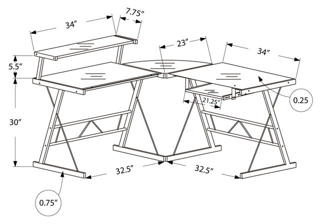 Monarch Specialties Inc. Black Tempered Glass Computer Corner Desk-3