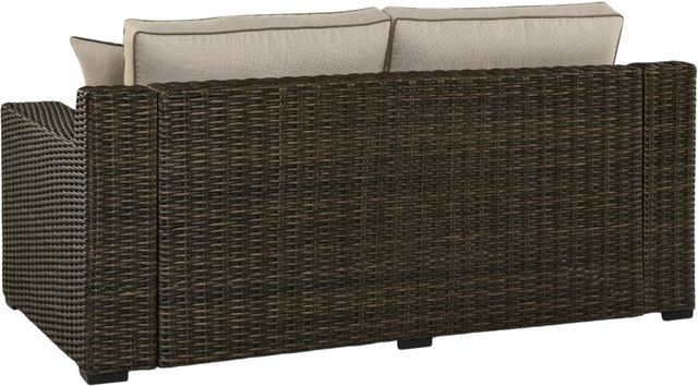 Signature Design by Ashley® Coastline Bay Brown Aluminum/Fabric/Resin Outdoor Loveseat with Cushion-3