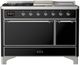 Ilve® Majestic III 48" Glossy Black Pro Style Dual Fuel Liquid Propane Range with French Top and Chrome Trim-0