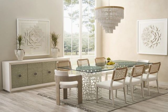 Universal Explore Home™ Oasis Coastal Living Home Glass Top Rectangular Dining Table with White Base-1