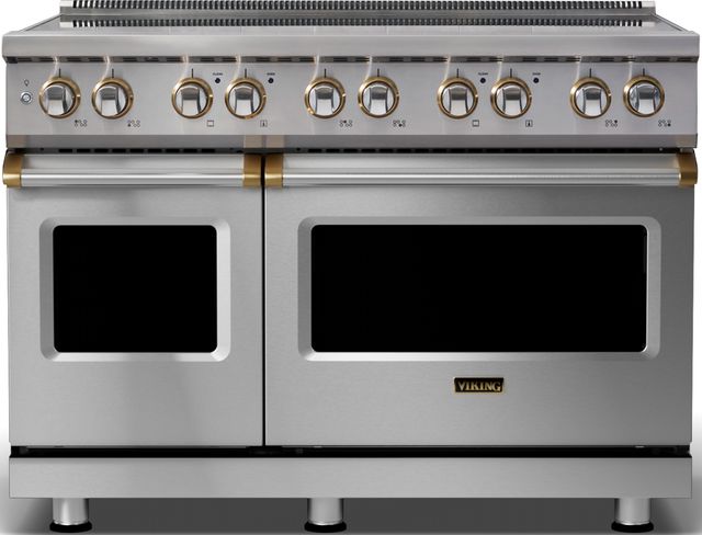 Viking® 5 Series 48" Stainless Steel Pro Style Induction Range with Brushed Brass Trim-0