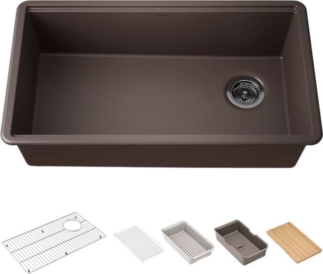 KOHLER® Billings® Matte Brown 33" Undermount Single-Bowl Workstation Kitchen Sink-0