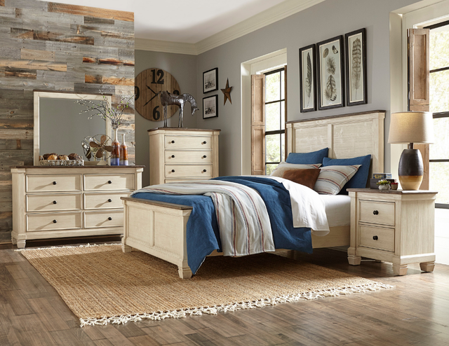 Homelegance® Weaver Antique White/Rosy Brown Queen Panel Bed-3