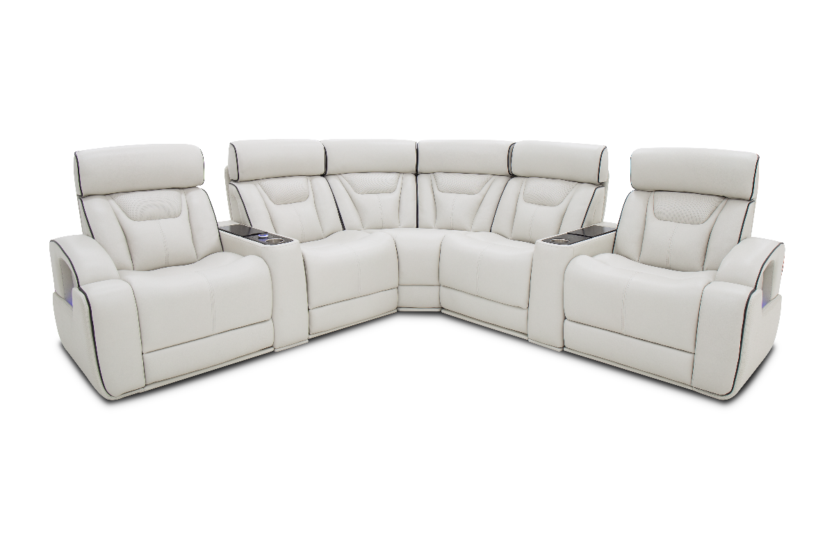 Starwarz 7 Piece White Media Leather Sectional | Walker Furniture