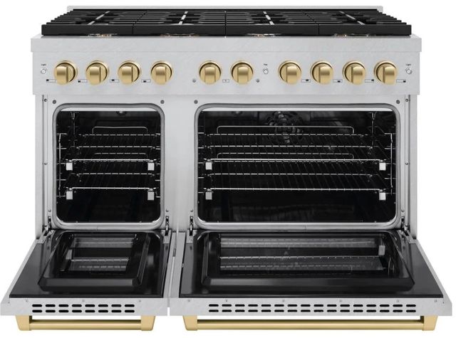 ZLINE Autograph Edition Paramount 48" Satin Stainless Steel Pro Style Dual Fuel Range with Polished Gold Accents-1