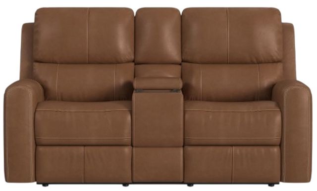 Flexsteel® Linden Caramel Power Reclining Loveseat with Console, Power Headrests and Lumbar-2