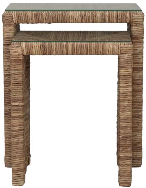 Bramble Tuscan Glass Top Nesting Table with Natural Base-4