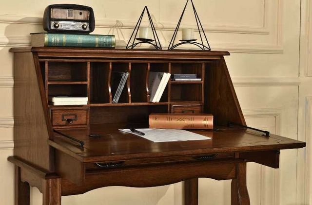 TEI Burnished Walnut Secretary Drop Leaf Desk-2