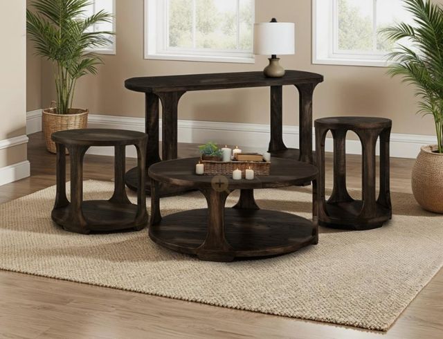 International Furniture Direct Balam Stained Dark Chairside Table-1