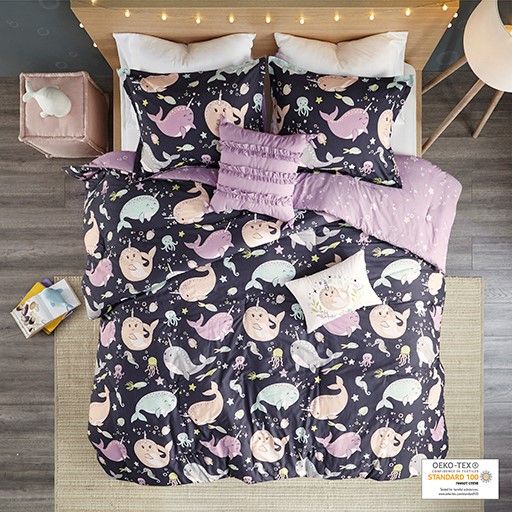 Olliix by Urban Habitat Kids Magical Narwhals Cotton Reversible Purple Multi Full/Queen Comforter Set-3