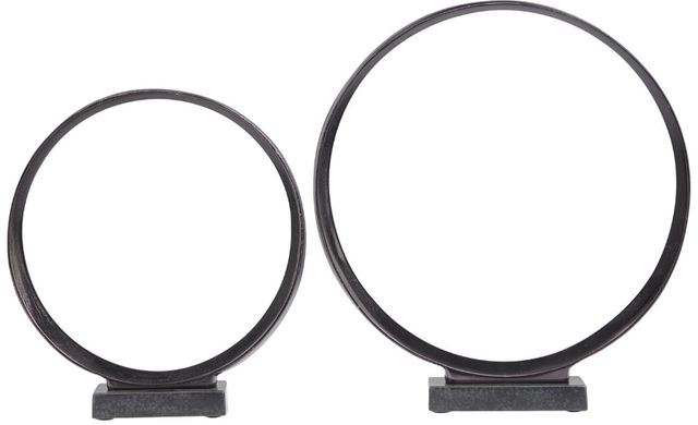 Deco Marche 2-Piece Dark Gray Geometric Sculpture with Black Base Set-0