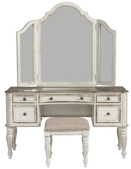 Liberty Furniture Magnolia Manor 3-Piece Antique White/Weathered Bark Vanity Set-0