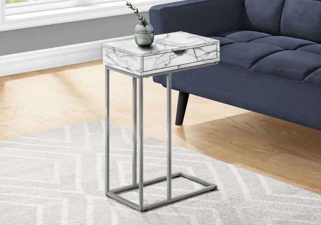Monarch Specialties Inc. White Marble Look 25"H Drawer C Table with Silver Metal Base-3