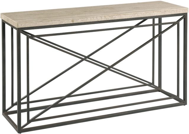 Hammary® Vonne Natural Vein Travertine Top Rectangular Sofa Table with Oiled Black Base-0