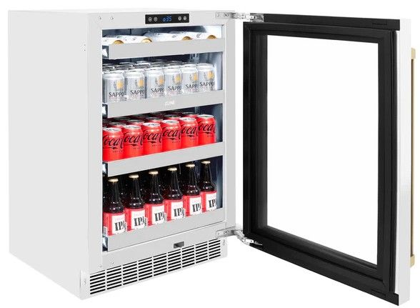 ZLINE Autograph Edition Touchstone 24" 5.2 Cu. Ft. Stainless Steel Beverage Center with White Matte Glass Door and Champagne Bronze Handle-3