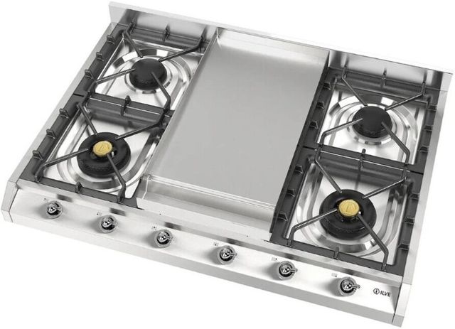 Ilve Nostalgie II 36” Stainless Steel Gas Cooktop with 6 Burners, Griddle and Chrome Trim-3
