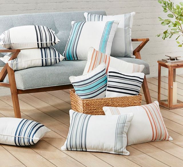 Olliix by Madison Park Newport Black 20x20" Printed Stripe 3M Scotchgard Outdoor Square Pillow-2
