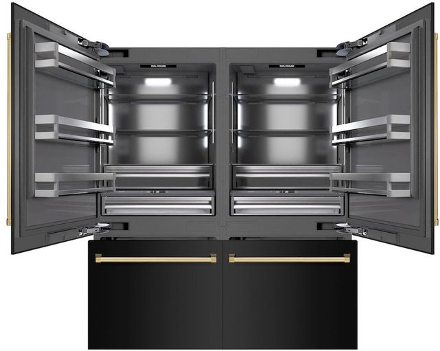 ZLINE Autograph Edition 72" 39.6 Cu. Ft. Black Stainless Steel Built-In French Door Refrigerator with Water Dispensers, Ice Makers, and Polished Gold Accents-2