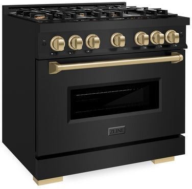 ZLINE Classic Autograph Edition 36" Black Stainless Steel Pro Style Gas Range with Champagne Bronze Accents-2