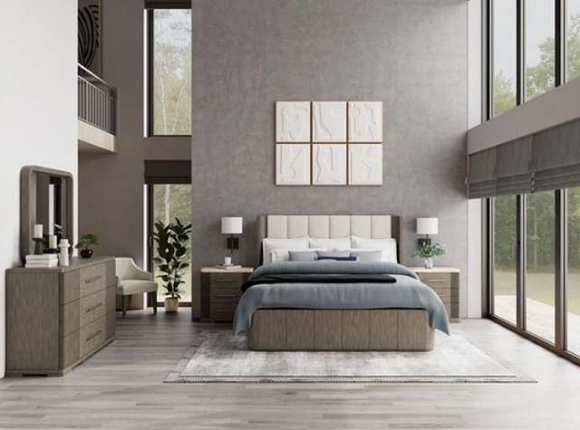 Riverside Furniture Sariel Designer Espresso Queen Upholstered Panel Bed-1