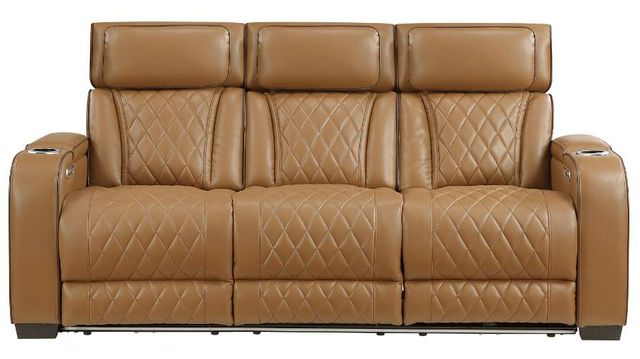 Homelegance® Fairway Brown Double Power Reclining Sofa with Drop-Down Console-2