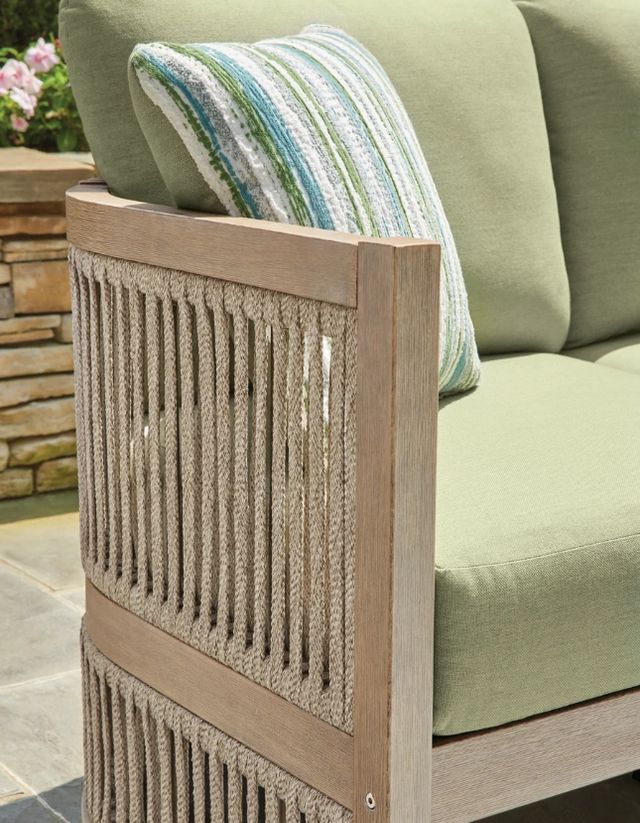 Signature Design by Ashley® Vision Lane Beige/Green Fabric/Wooden Outdoor Sofa-4