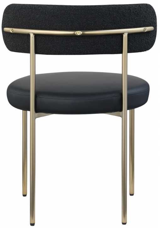 Meridian Furniture Beacon Black/Brushed Brass Vegan Leather And Boucle Fabric Upholstered Dining Chair-3