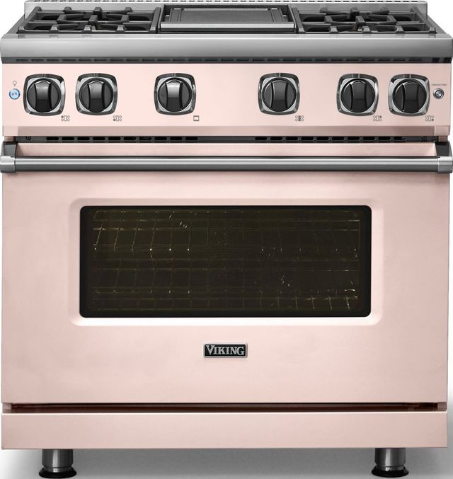 Viking® 7 Series 36" Blush Pro Style Natural Gas Range with Griddle-2
