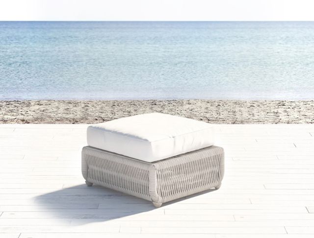 Sunset West Dana Natural Linen Aluminum/Olefin Rope Outdoor Ottoman with Linen Canvas Cushion-1