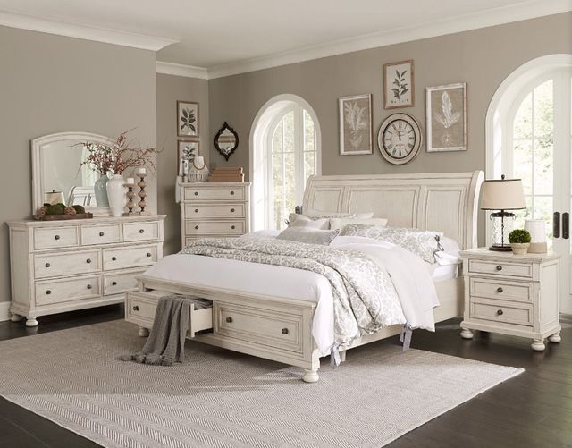 Homelegance® Bethel Wire-Brushed White Queen Storage Sleigh Platform Bed-1