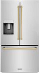 ZLINE Autograph Edition 36" 28.9 Cu. Ft. Stainless Steel Freestanding French Door Refrigerator with Dual Ice Maker and Polished Gold Traditional Handle-0