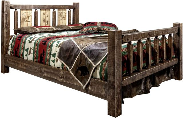 Montana Woodworks® Homestead Stain and Clear Lacquer Full Bed with Laser Engraved Bear Design-0